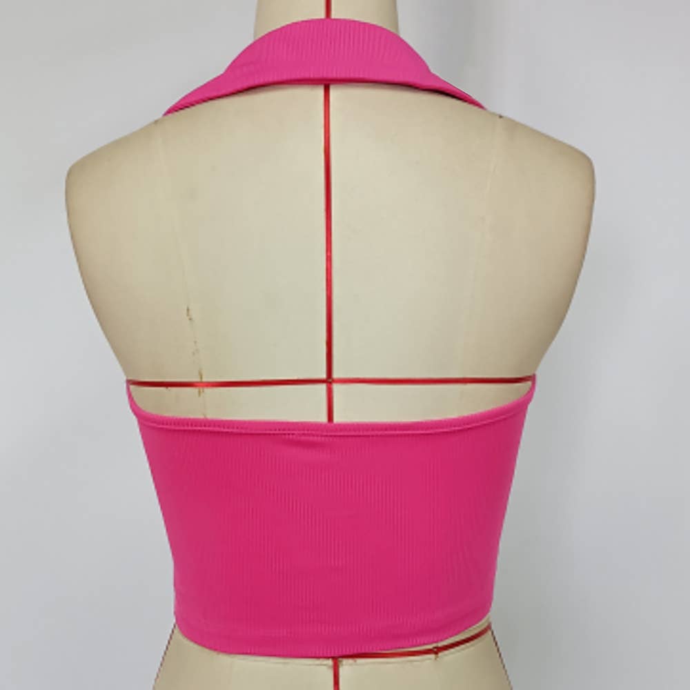 Stylish knitted pit strip lapel cropped tank top