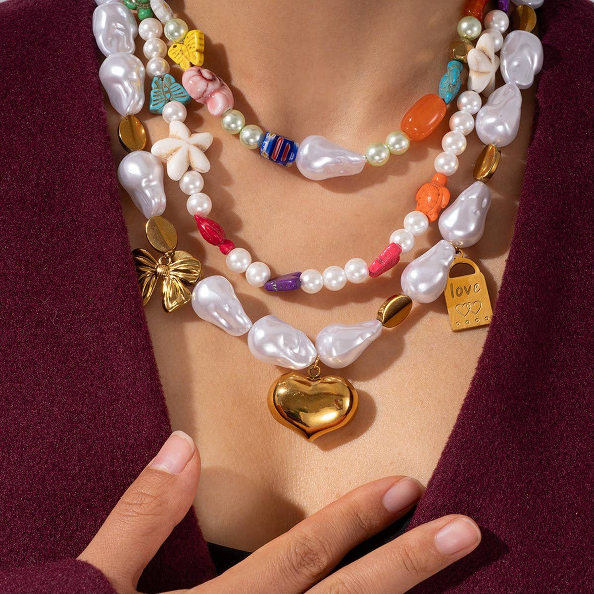 Unique Baroque Turquoise Heart Flower Necklace