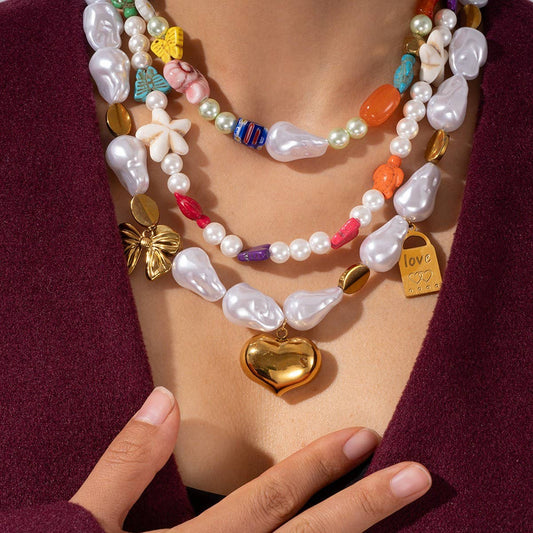 Unique Baroque Turquoise Heart Flower Necklace