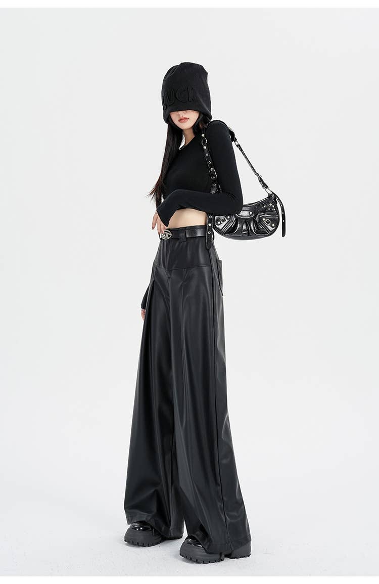 Retro and versatile casual PU leather pants