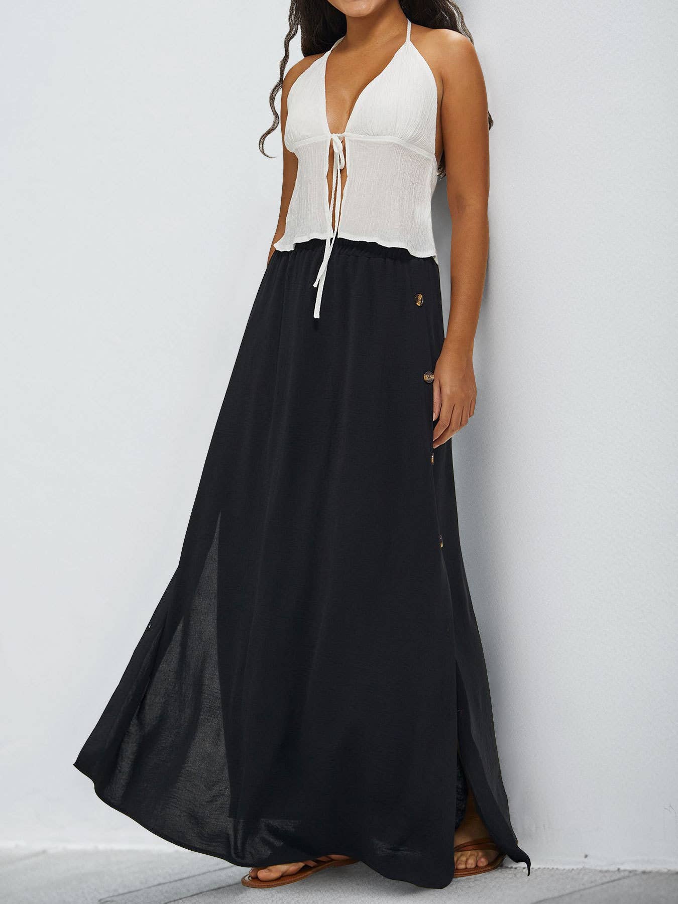 Casual commuting long loose button half skirt