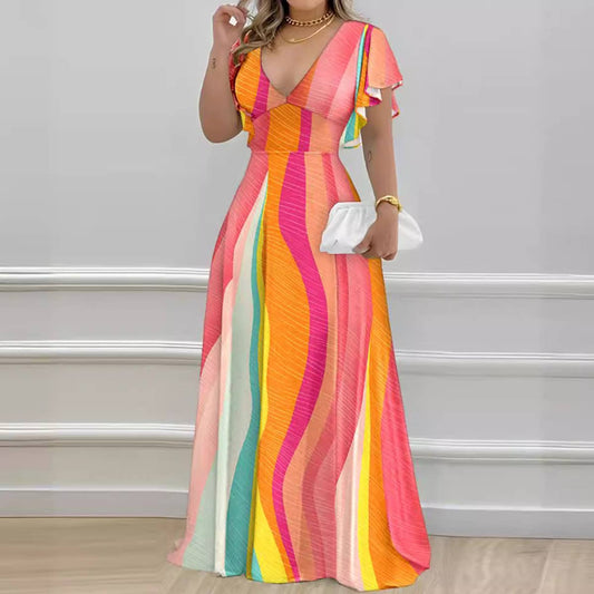 Printed skirt with small flying sleeves and waist