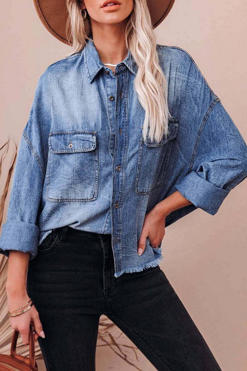 CWJT0072_VINTAGE WASHED DROP SHOULDER DENIM SHIRT