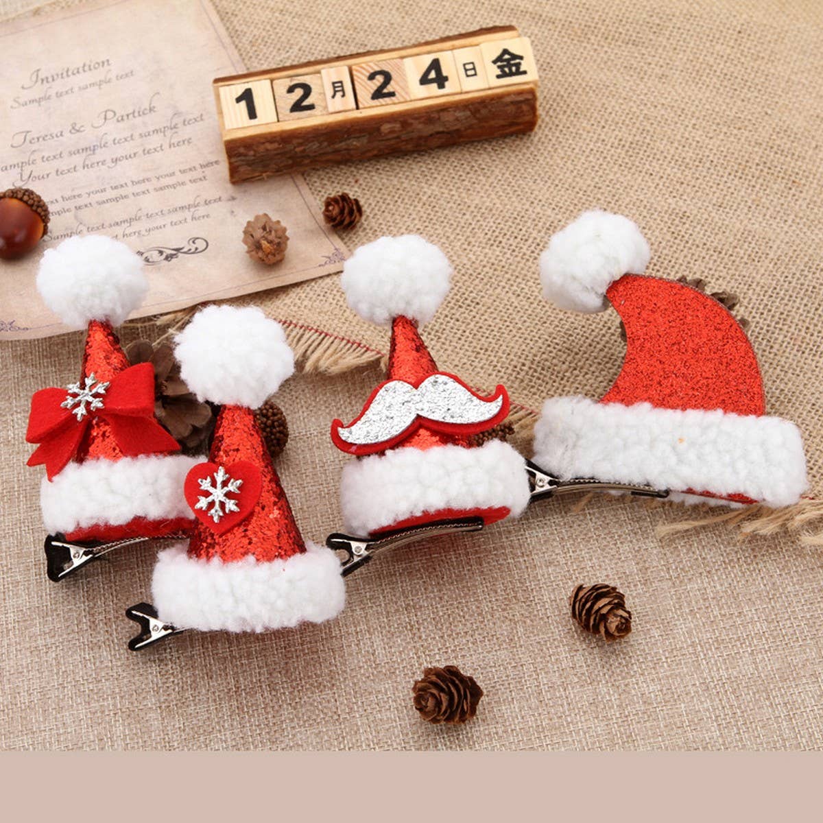LAMBSWOOL CHRISTMAS HAT HAIRPIN HAIR BUCKLE_CWAHA3420