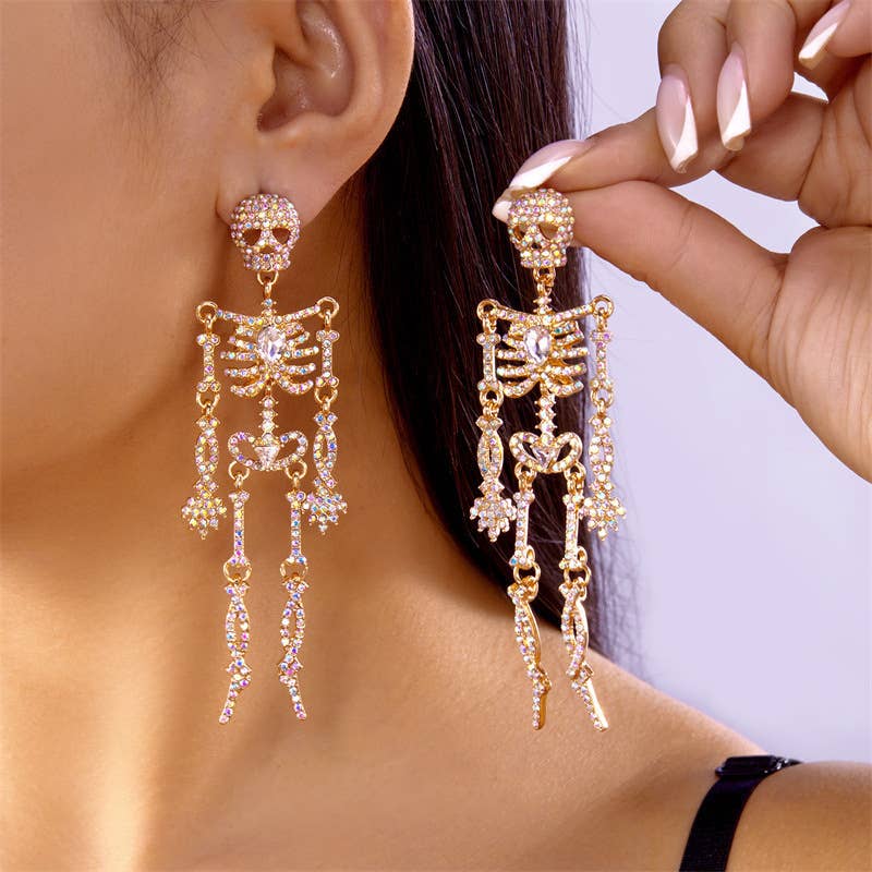 Creative Sparkly Skeleton Earrings Halloween Style_CWAJE0562