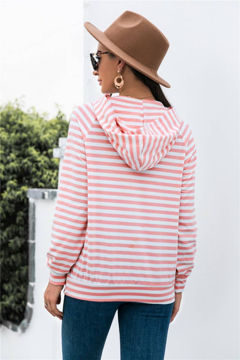 STRIPED CASUAL LONG SLEEVED HOODIE_CWOHOL0506