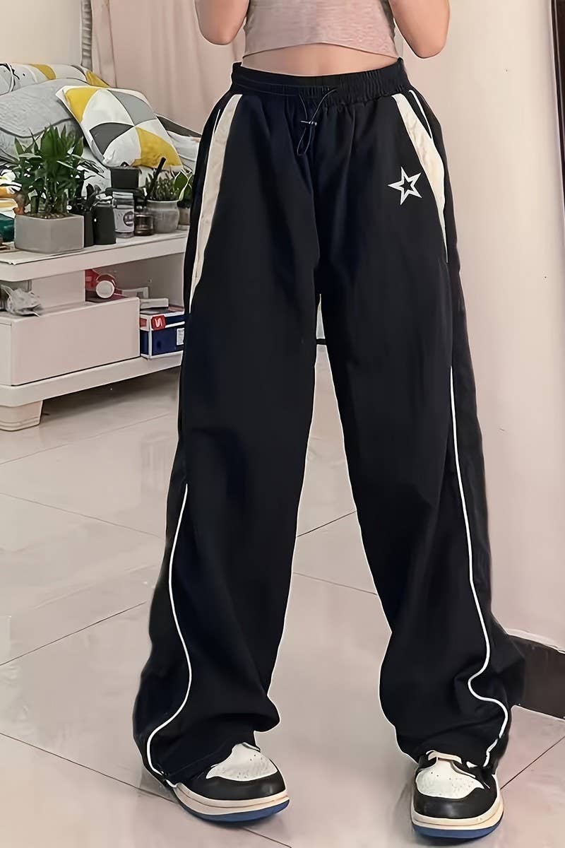 CWBLP2087_STREETWEAR PATCHWORK DRAWSTRING JOGGER PANTS