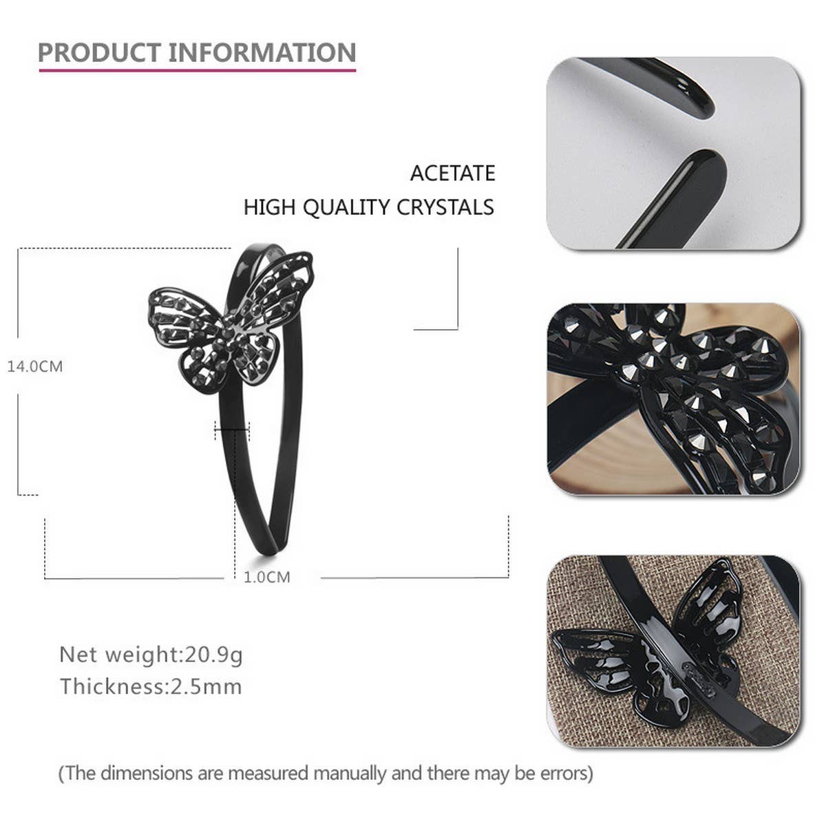 VINTAGE ACETATE BUTTERFLY DIAMOND HEADBAND HAIRPIN