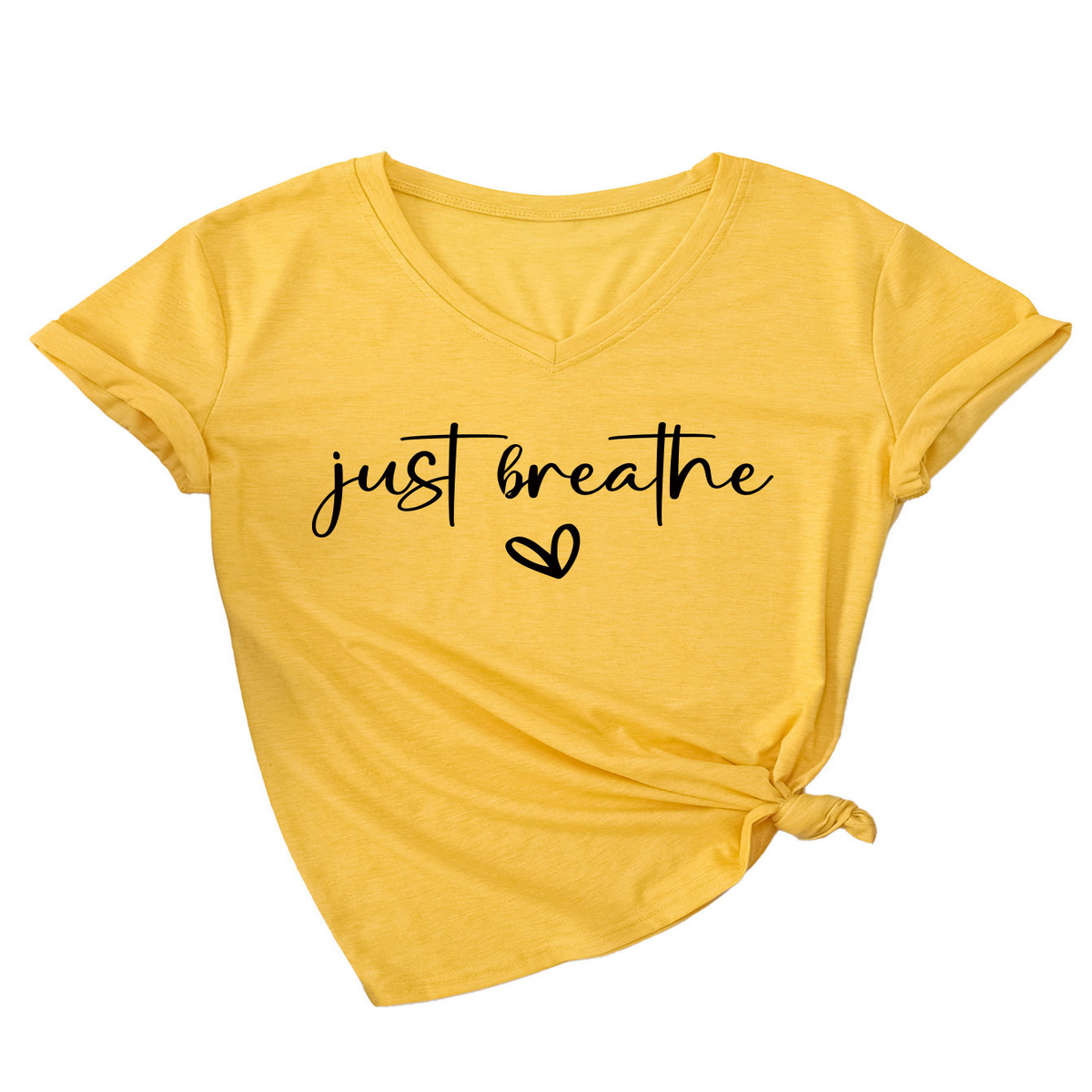 Cute Heart Letter Print V-Neck Tee for Women
