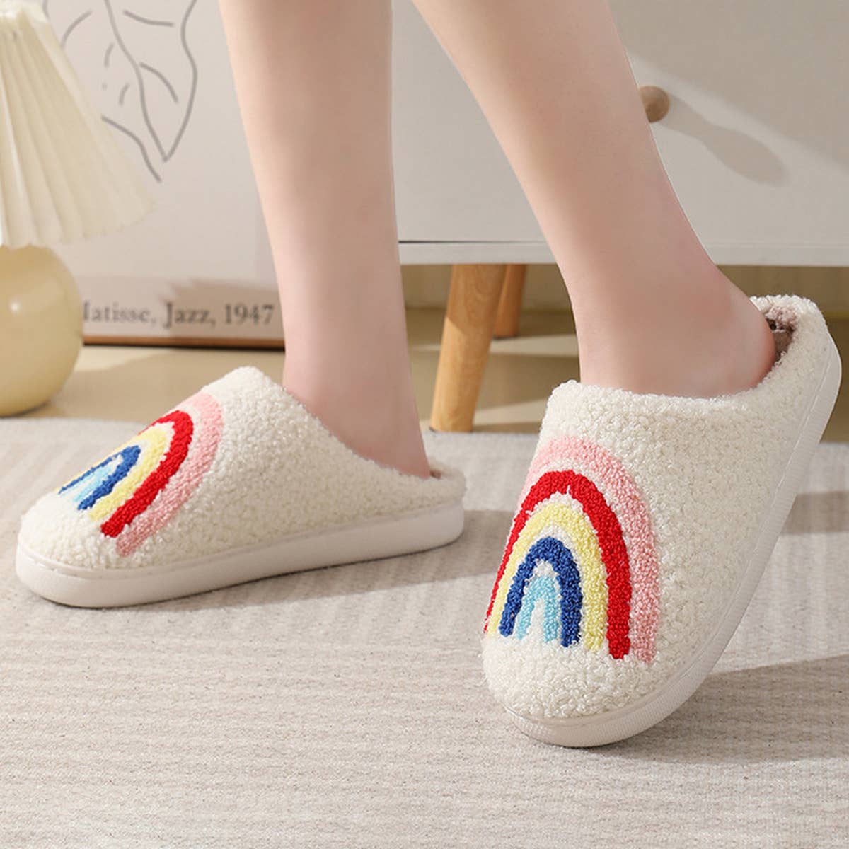 WARM COTTON SLIPPERS WITH RAINBOW PATTERN