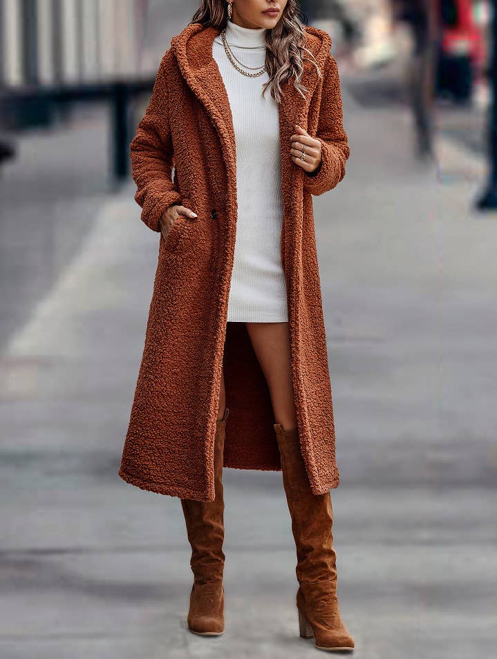 SOLID COLOR LONG-SLEEVED PLUSH HOODED JACKET