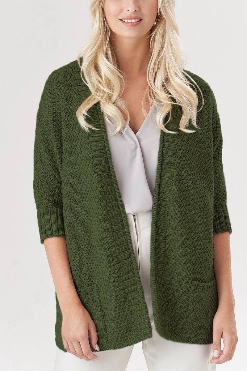 CWOCAL1634_SOLID COLOR LOOSE POCKET KNITTED CARDIGAN