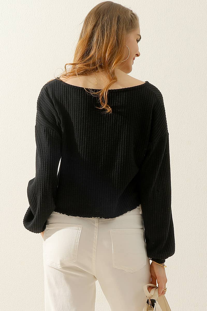 WOMEN V NECK LOOSE LONG SLEEVE BLOUSE_CWTTL1430