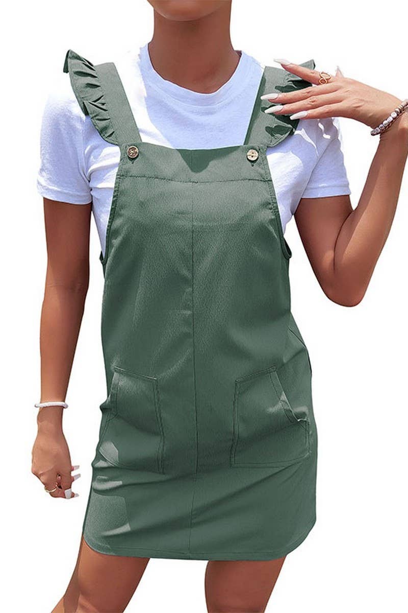 CWDSD3449_RUFFLED SOLID COLOR SLEEVELESS SHORT DRESS