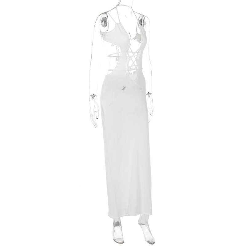 SEXY LACE-UP CUT-OUT HALTER KNIT DRESS