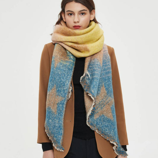 Striped Fuzzy Shawl - Thick Winter Wrap for Women_CWASC0120