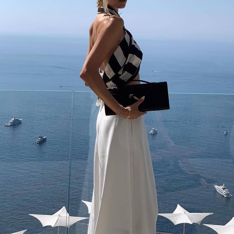 STYLISH SOLID COLOR VACATION STYLE WIDE-LEG PANTS