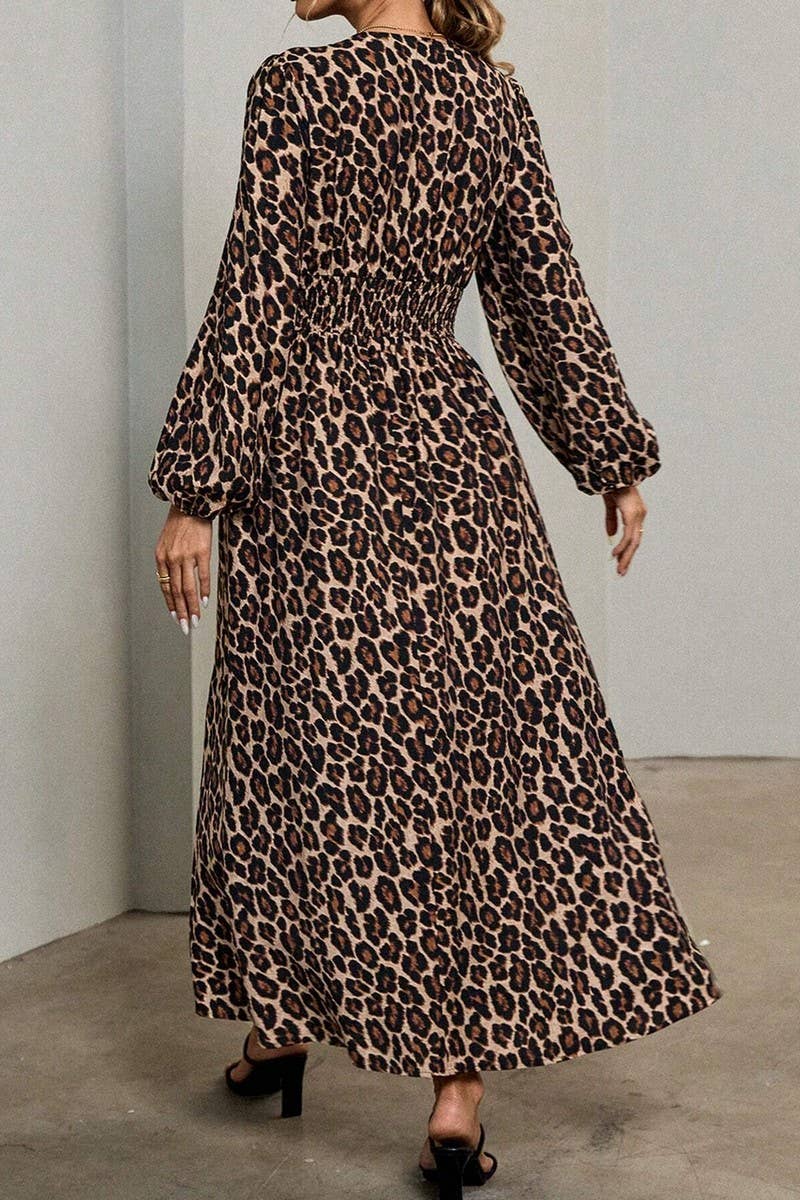 CWDMD3950_V-NECK LANTERN SLEEVES HIGH SLIT DRESS