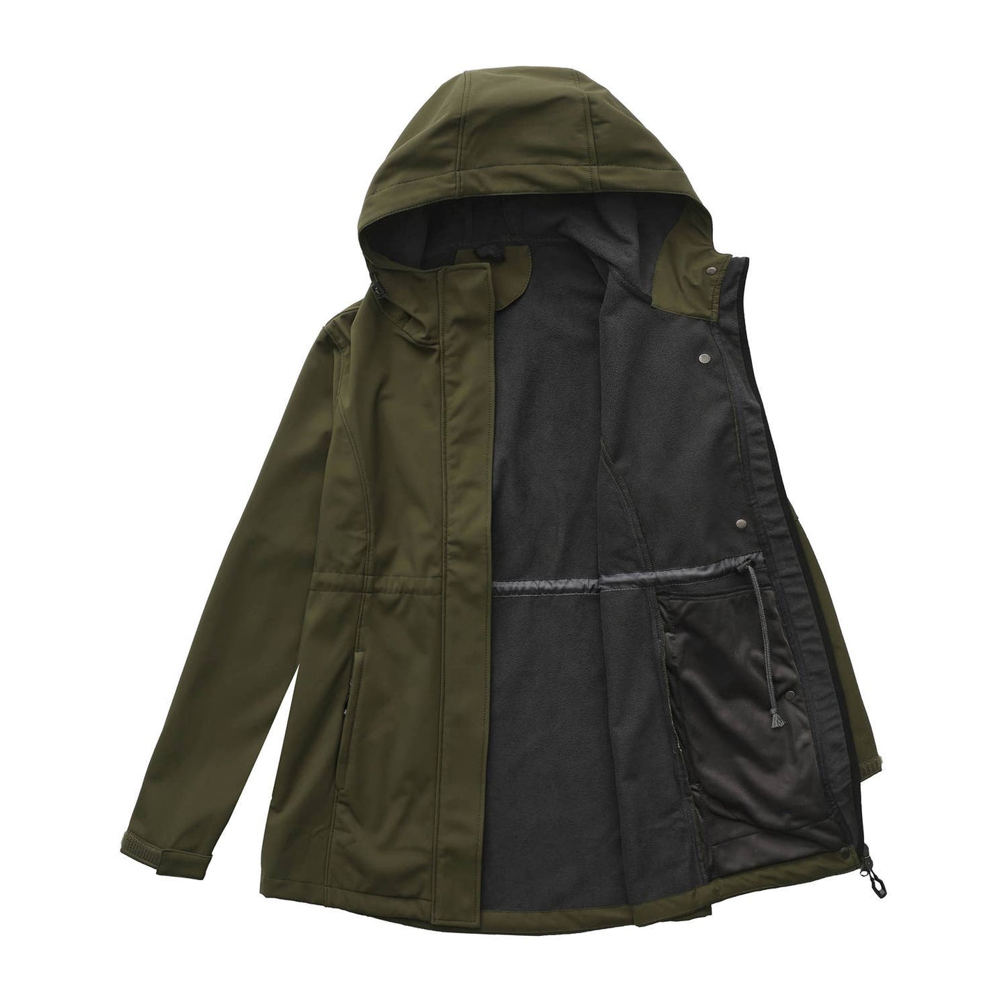 Hooded multi-pocket fleece down jacket