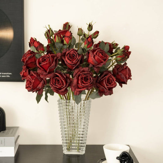 Vintage Burnt Edge Rose Bouquet for Home Decor