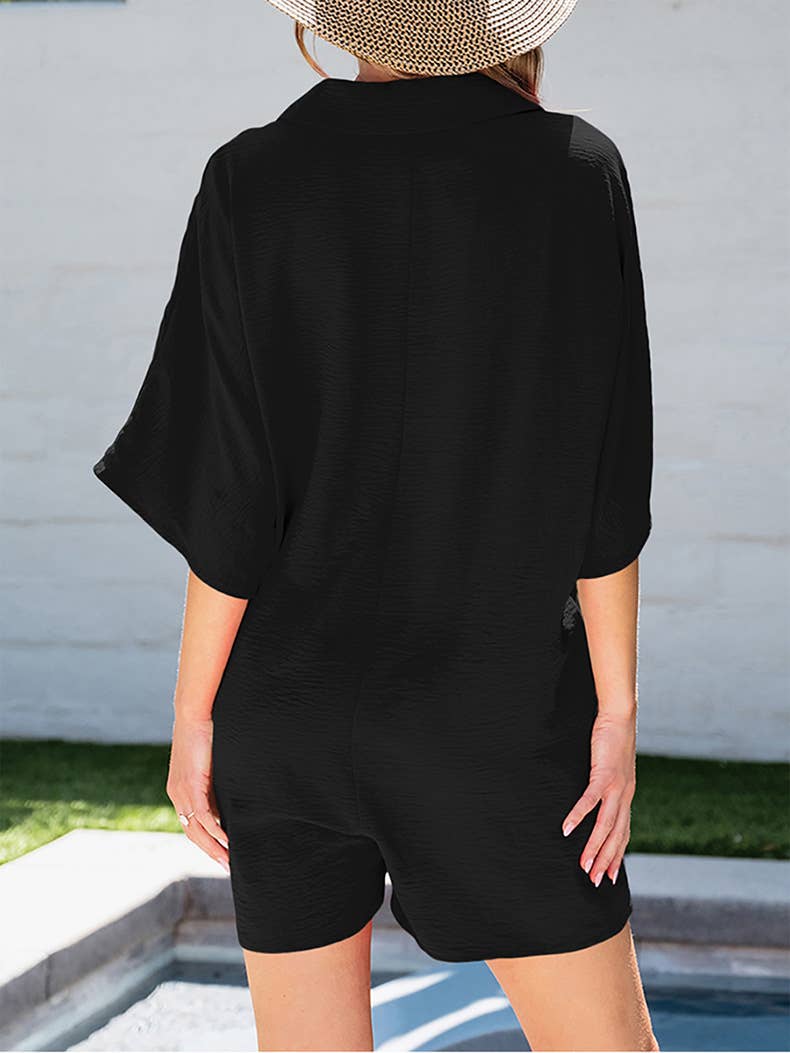 Loose shorts Solid color short sleeved jumpsuit