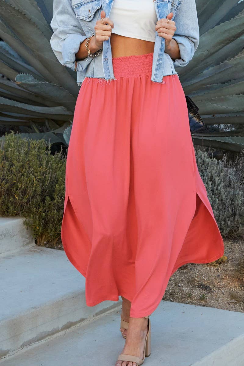 CWBLS041-P_PLUS SIZE SMOCKING WAIST MAXI SKIRT