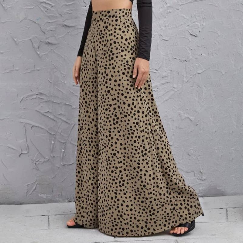 LOOSE HIGH-WAISTED LEOPARD FLARES WITH WIDE LEGS