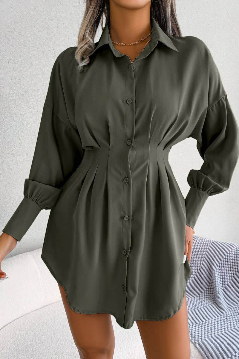 CWDSD6423_LONG SLEEVE WAIST WAIST BLOUSE DRESS SHORT