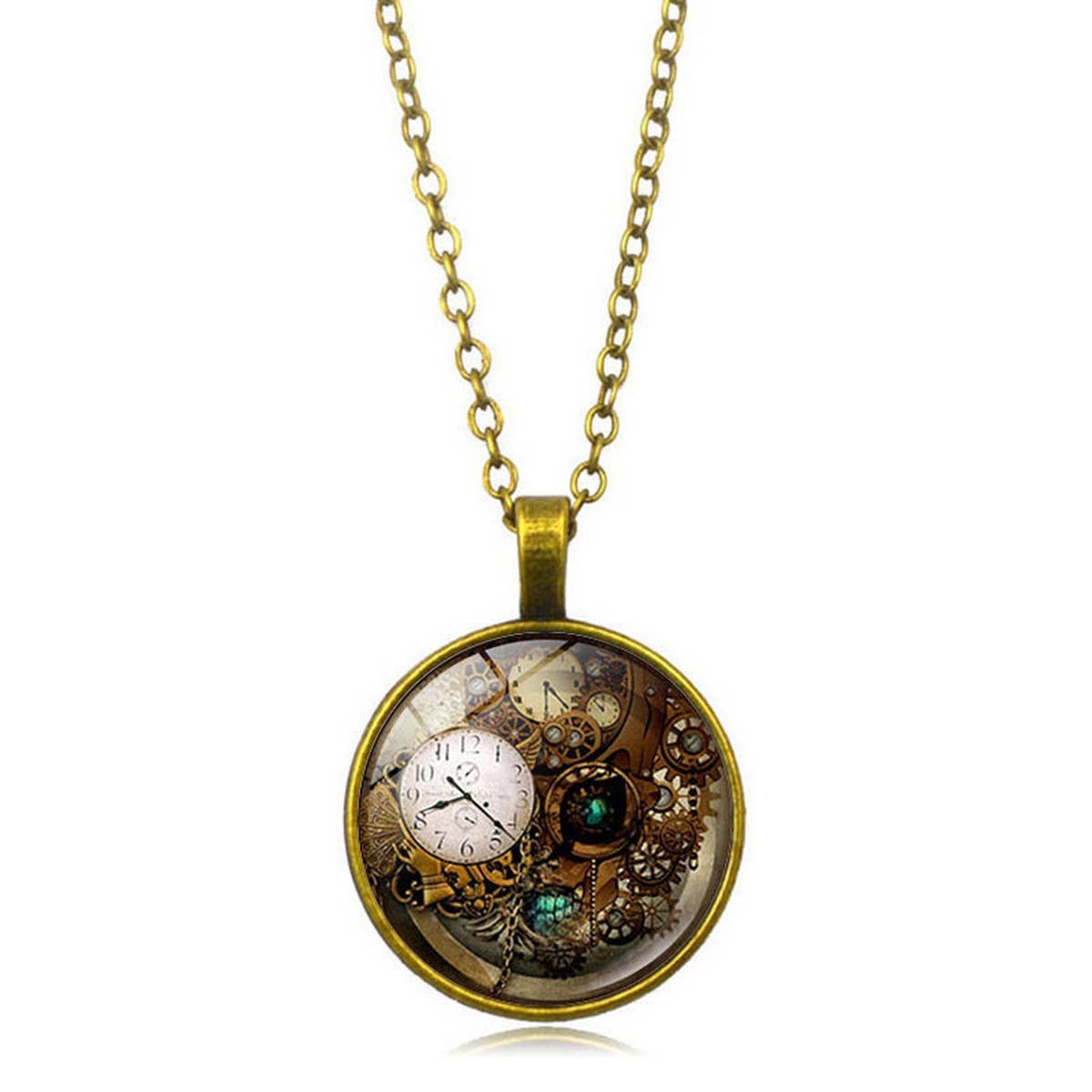 STEAMPUNK MECHANICAL TIME GEM NECKLACE JEWELRY_CWAJE0699