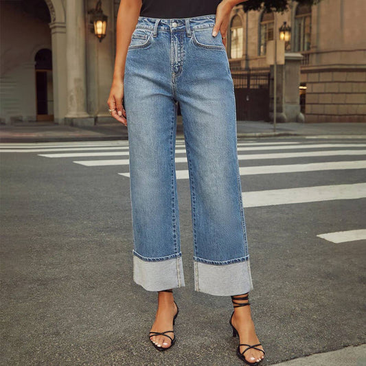 HIGH QUALITY STRAIGHT LEG CROPPED DENIM PANTS