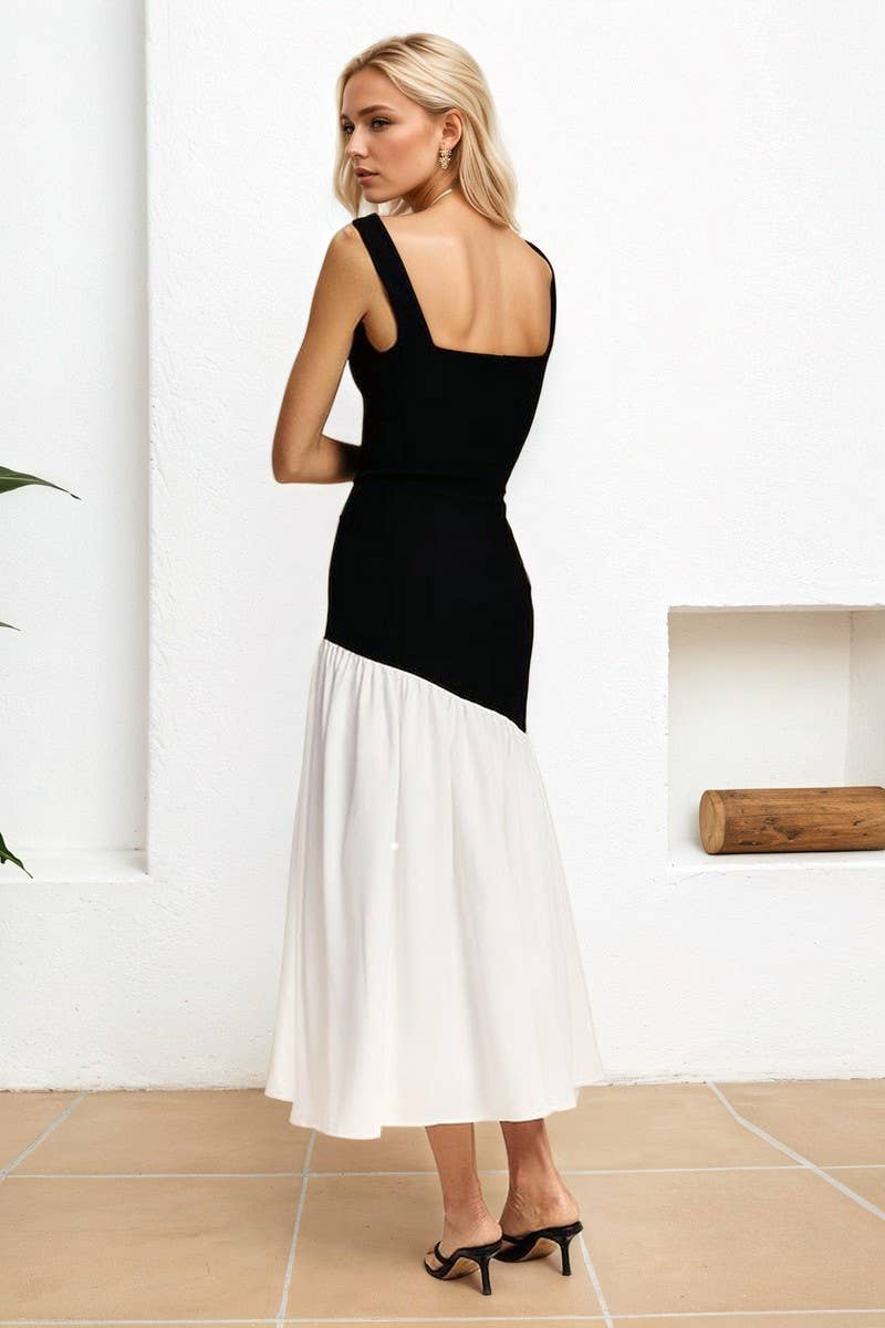 CWDMD6422_COLORBLOCK OFF SHOULDER SLEEVELESS MAXI DRESS