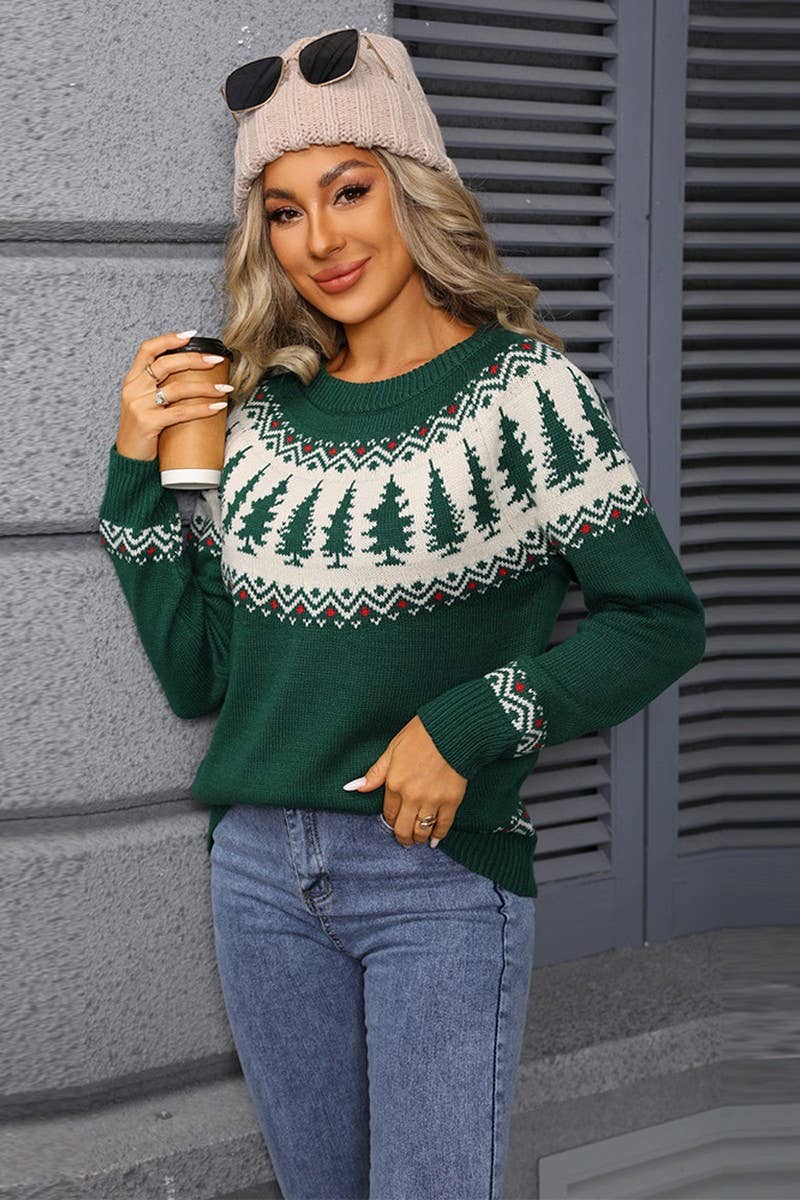 CWOSWL07573_CREW NECK JACQUARD CHRISTMAS TREE SWEATER