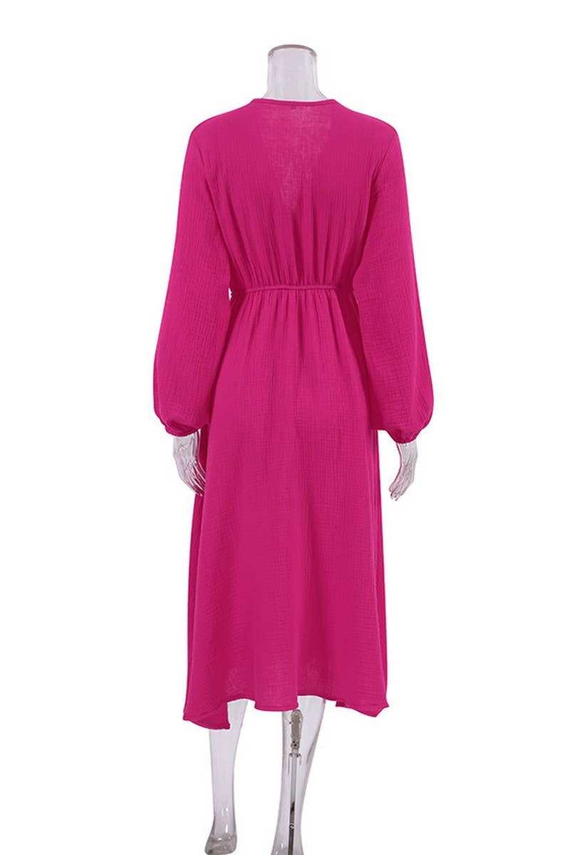 CWDTD0421_V LOOSE COTTON BLACK LONG-SLEEVED NIGHTDRESS