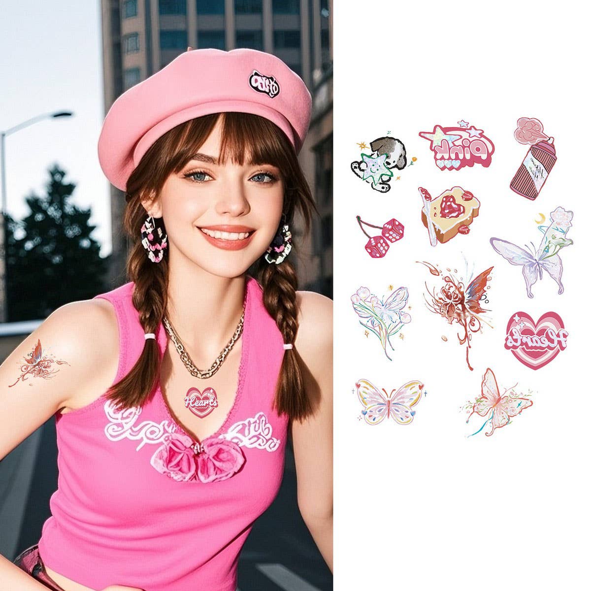 Pink Barbie Style Holographic Tattoo Stickers_CWMM8369