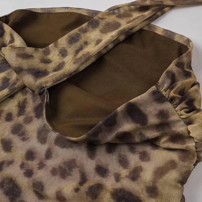 Leopard print off-the-neck and strapless top