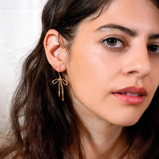 PERSONALITY FASHION 1 STEEL BOW PENDANT EARRINGS_CWAJE1880