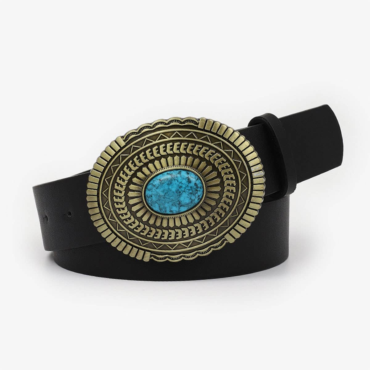 12KINDS TURQUOISE ALLOY BUCKLE BLACK VINTAGE BELT_CWABE0195