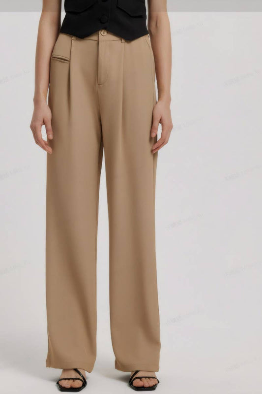CWBLP2095_HIGH WAIST SLIM STRAIGHT DRAPED DRESS PANTS