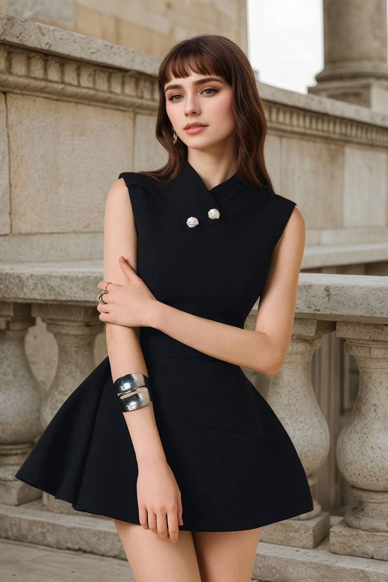 CWDSD8844_BLACK SLEEVELESS SLIM FIT MINI DRESS
