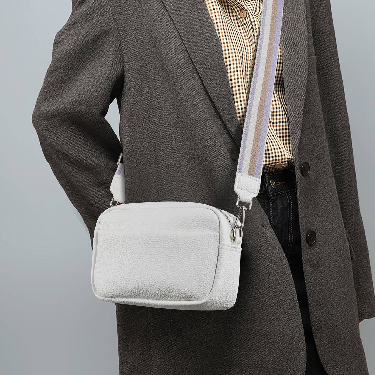 Solid-colored PU leather crossbody bag