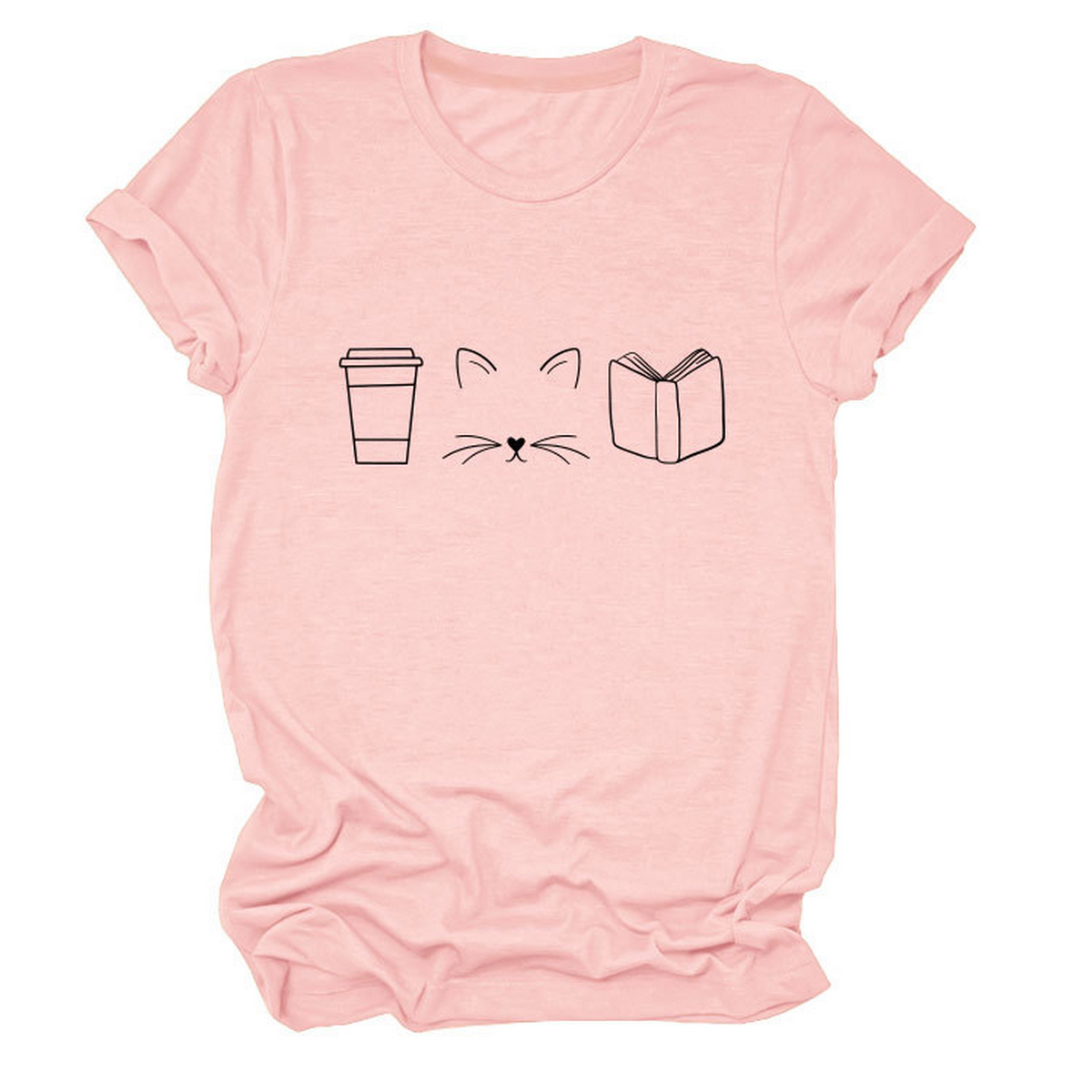 Cute Cat Line Art Tee ? Coffee Cup Print Shirt