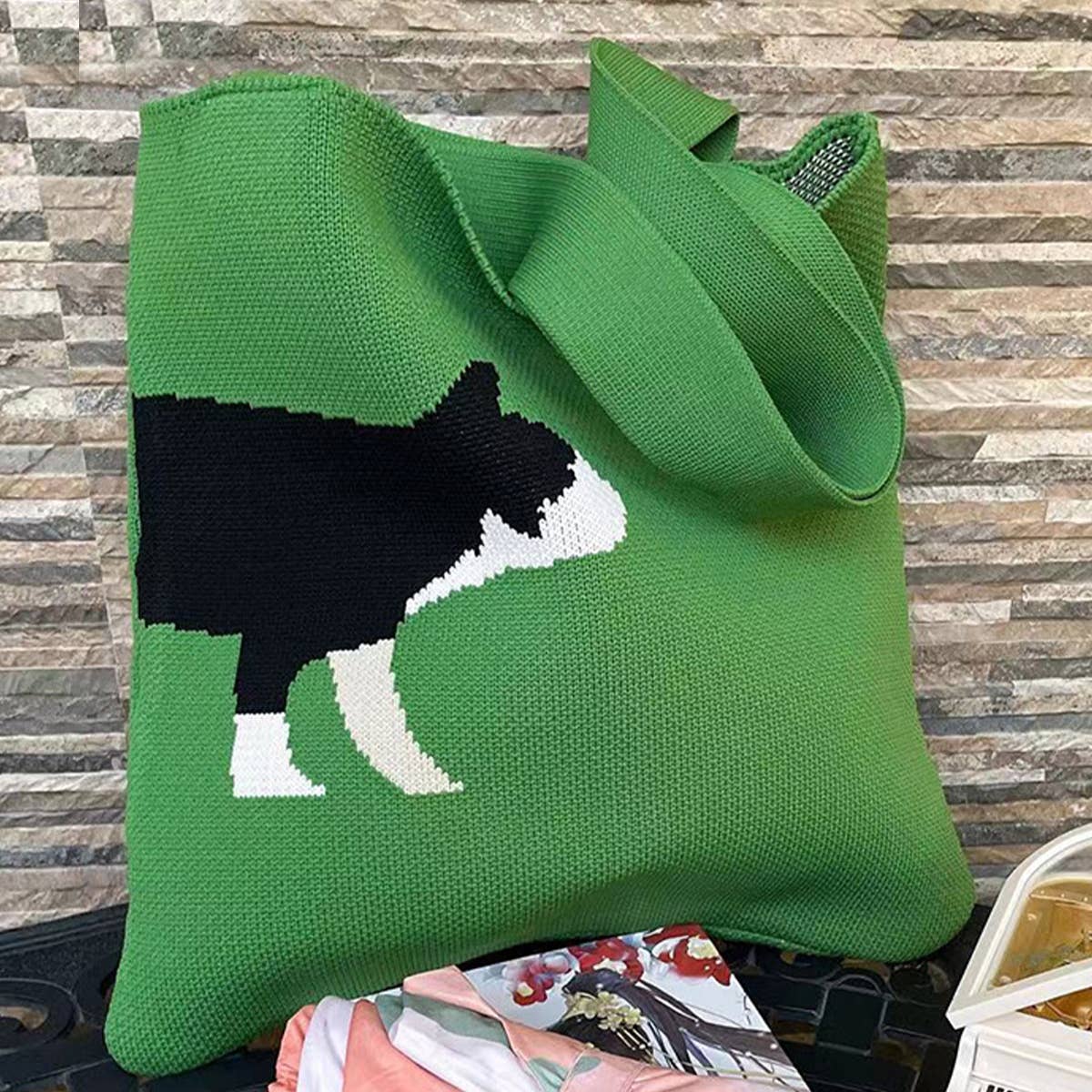 WOMEN LEISURE ANIMAL PATTERN KNITTED HANDBAG_CWAB0848