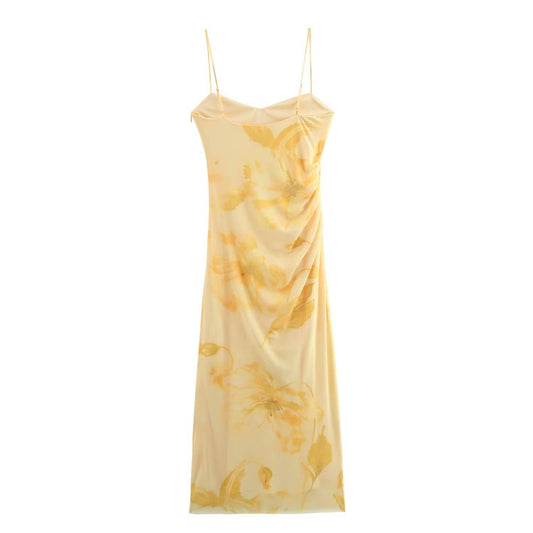 Sexy slimming printed silk mesh long dress