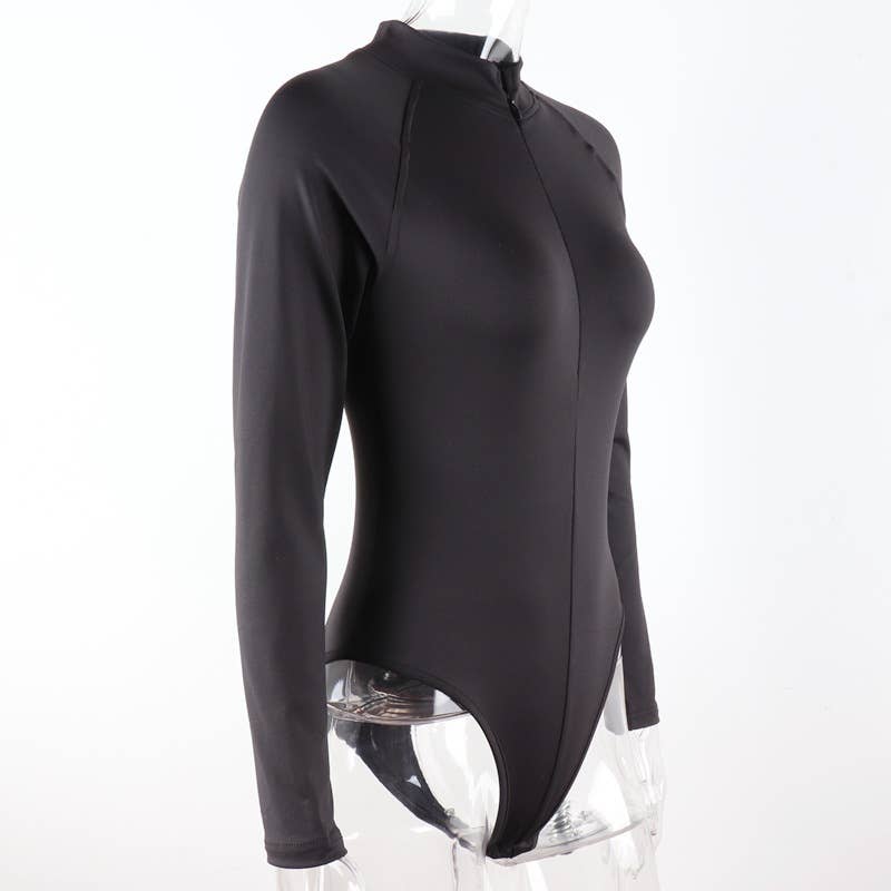 Solid-color round-neck semi-cardigan jumpsuit