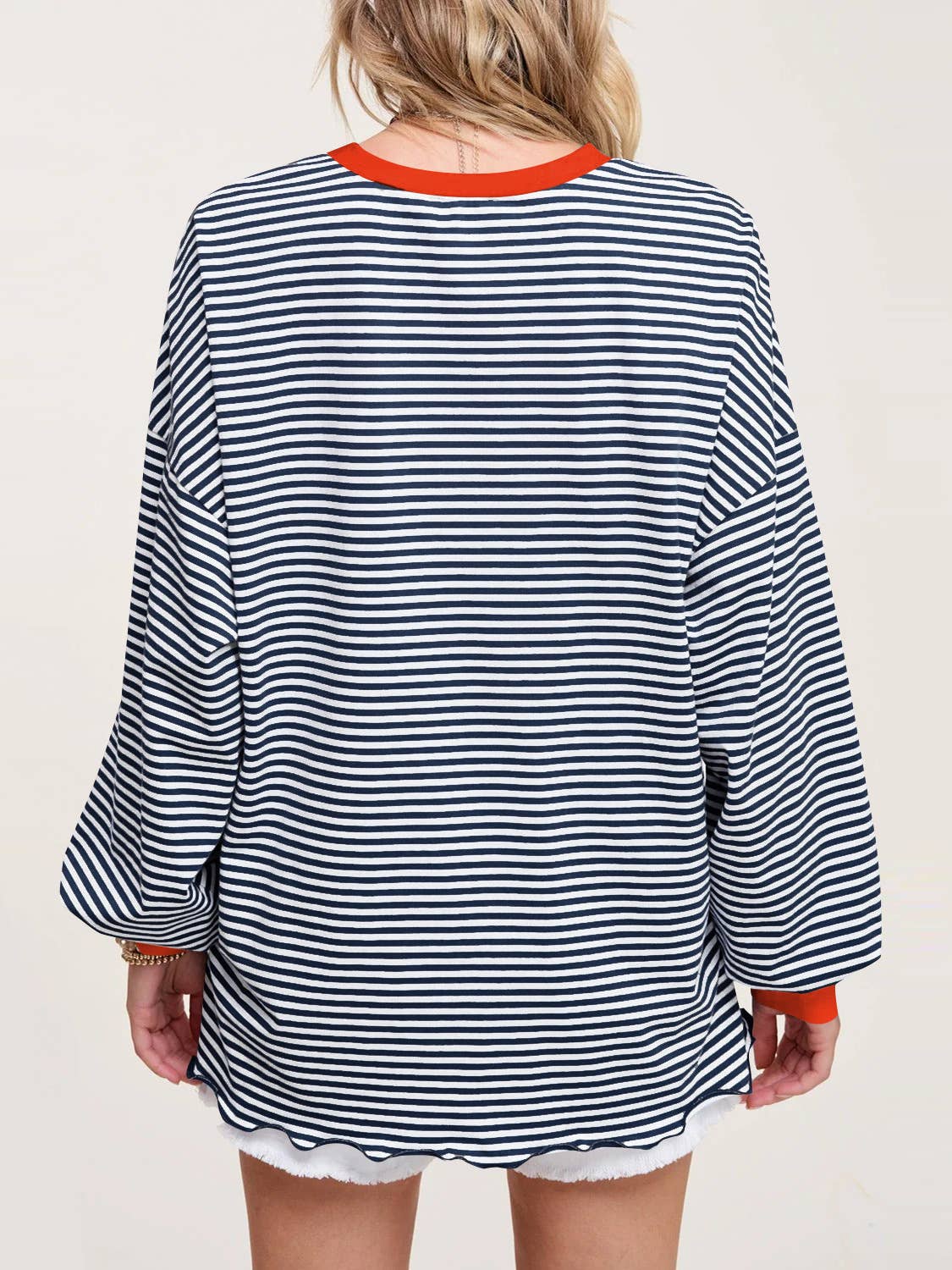 STRIPED LONG-SLEEVED T-SHIRT CREW NECK HOODIE