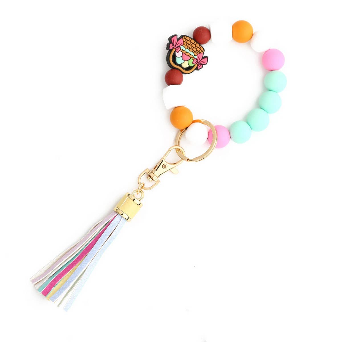 Cross Rabbit Keychain Easter Silicone Bead Bracelet_CWAB5076