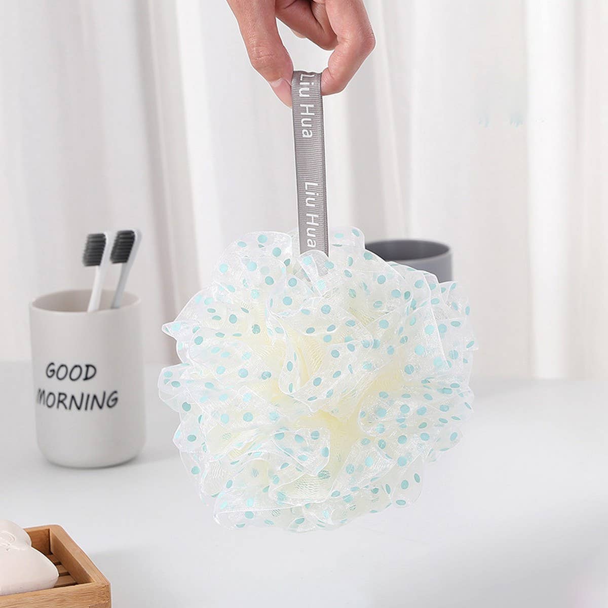 50G POLKA DOT BATH BALL BATH FLOWER BATH POUF_CWMM3339