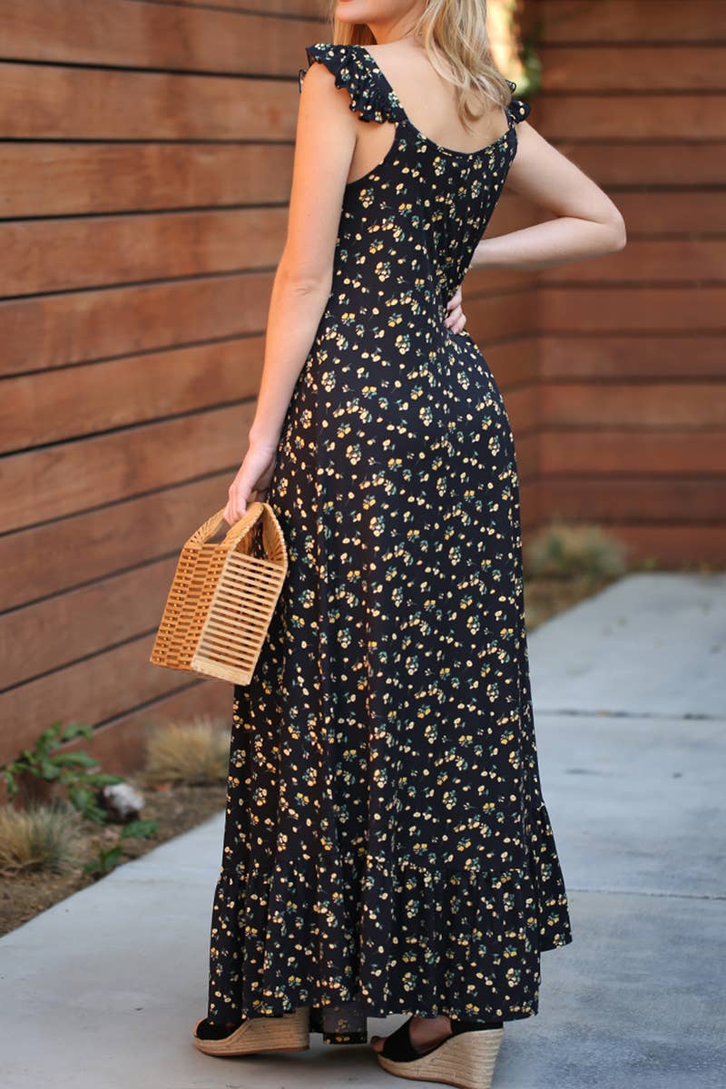 CWDMD542_MAXI RUFFLE DETAILED SLEEVELESS DRESS