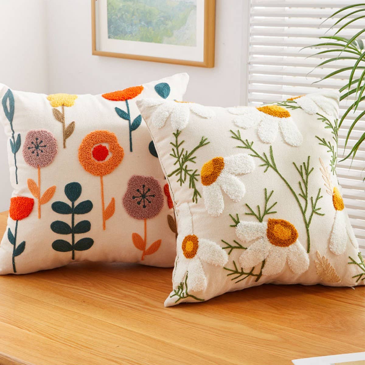 Floral Embroidered Square Pillow Cover Sofa Cushion