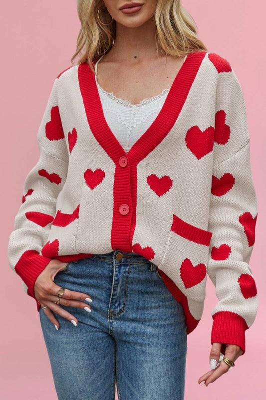 CWOCAL1824_V-NECK LOVE BUTTON UP SWEATER CARDIGAN